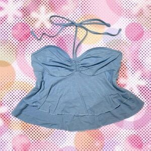Y2K Preppy Rutched Babydoll Halter top 🌺🌀🩵